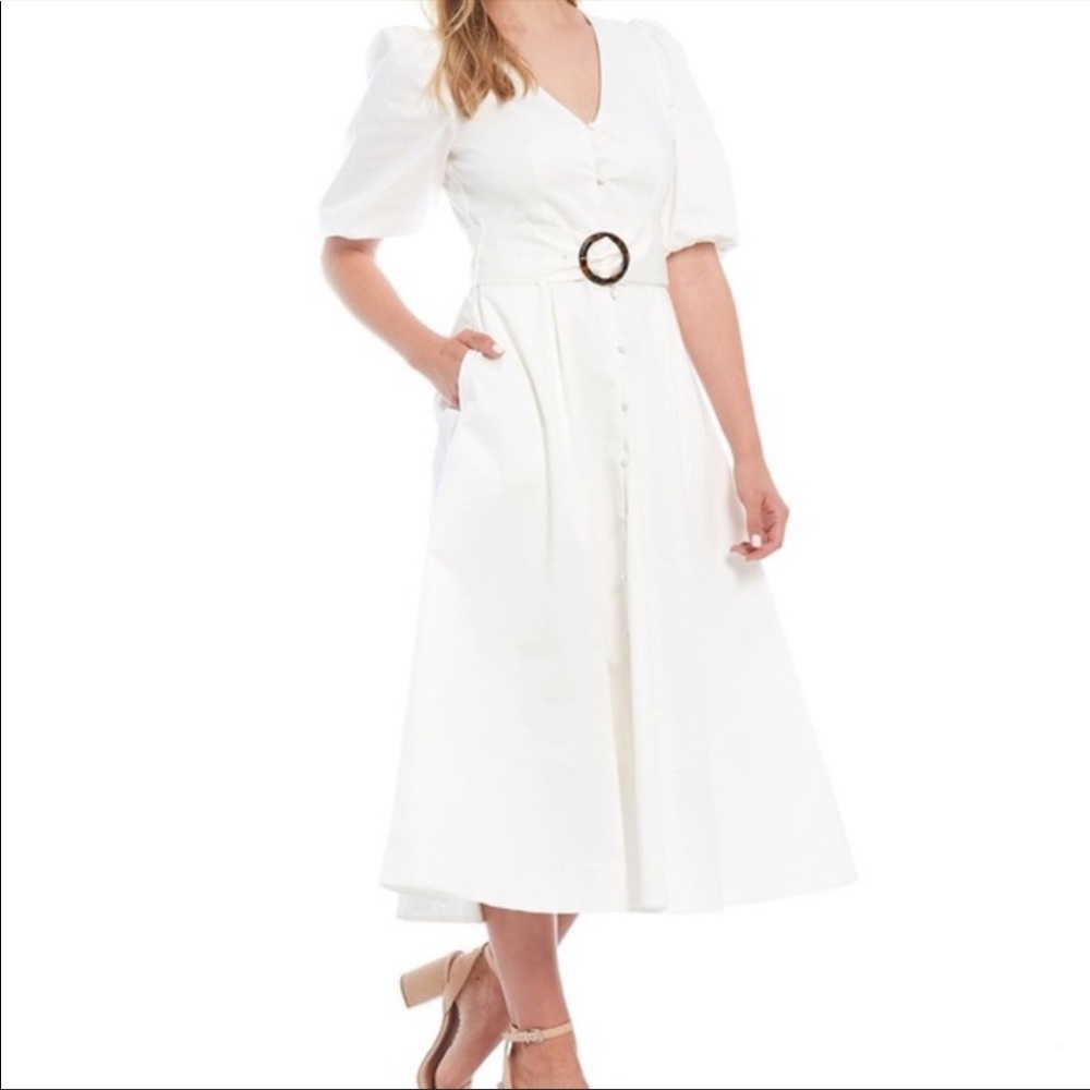 Ted Baker poppy Button Puff Sleeve Belted Midi Dress